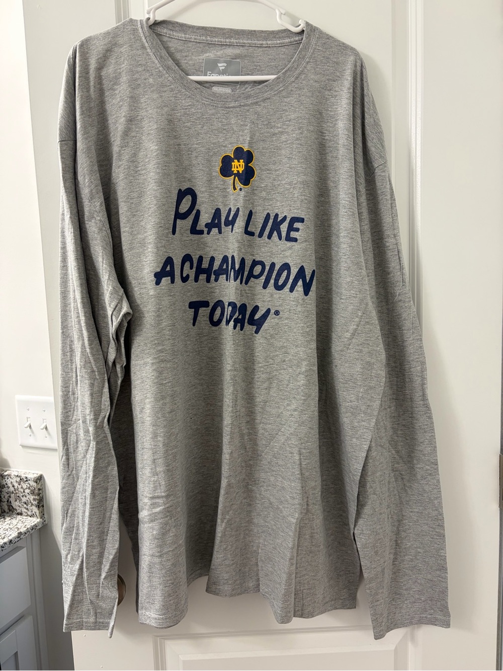 Fanatics Gray Long-Sleeve Tee with Navy and Gold Notre Dame Graphic